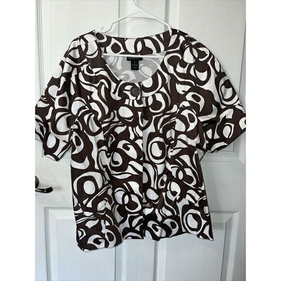 Lane Bryant Womens Blazer Brown Plus 20 Geometric One Button Faux Pockets - Picture 1 of 6